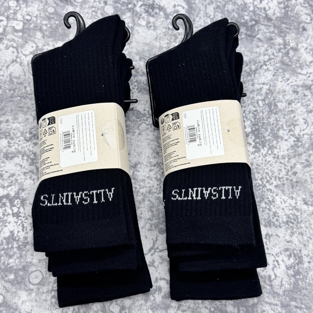 All Saints Classic Black Crew Socks - 2 packs- 3 in each pack (6 total) - Picture 2 of 4
